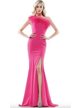 Colors Dress Style 2405 Pink Boa One Shoulder Fit and Flare Dress NWT Size 16
